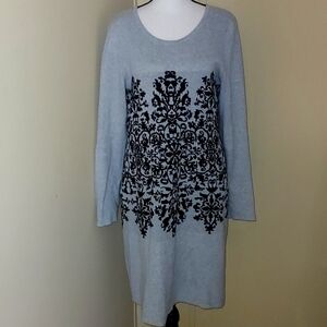 Studio One Gray and Black Long Sleeve Dress